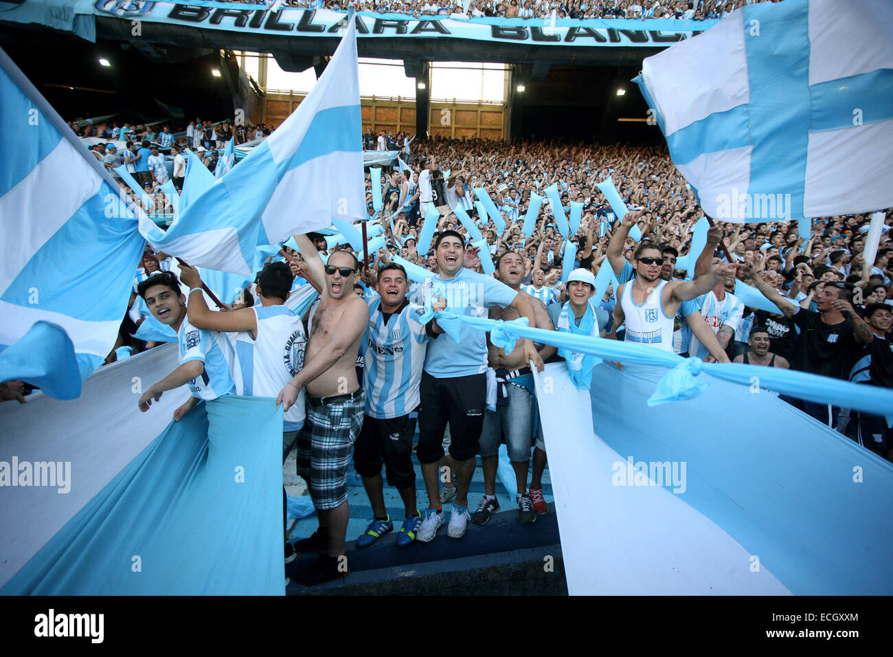 Avellaneda, Argentina. 14th Dec, 2014. Fans of Racing Club react during the  Final match against Godoy Cruz of Argentinean Soccer First Division at  Presidente Peron Stadium, in Avellaneda City, 20km from Buenos